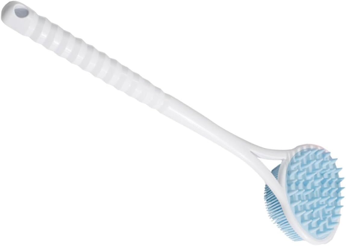 TEHAUX Long Handle Silicone Back Scrubber Bath Brush for Shower Exfoliating Body Wash Brush with Dual-Sided Soft Bristles, Light Blue, Suitable for Women and Men