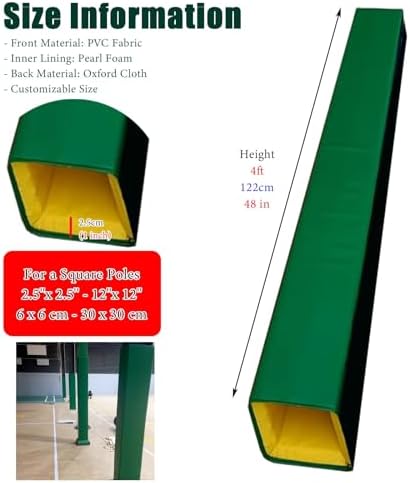 Custom Basketball Hoop Padding for Square Poles, UV-Resistant Crash Cushion Wrap for Volleyball & Basketball Courts, Durable 7"x7" Protective Mat (Black)