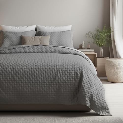 La Mejor Recopilación de Colchas y cubrecamas los mejores 10. 47 Smart Bamboo: Colcha Reversible Modelo Bliss/Ligera, Suave y Resistente/Relleno Elaborado con Materiales 100% Reciclados + Fundas de Almohada (Gris, King Size)