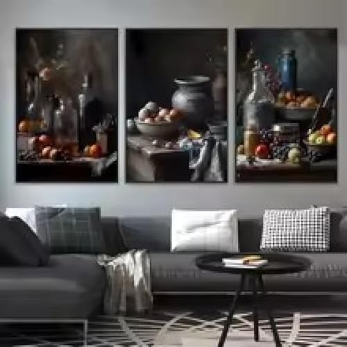 Impression sur toile fruits vintage grand format 70x90 cm avec cadre cuisine