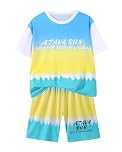 JiAmy Kids Sports Outfit Set Breathable Athletic Clothes for Boys & Girls Active Play Running Training Blue 8-10 Years