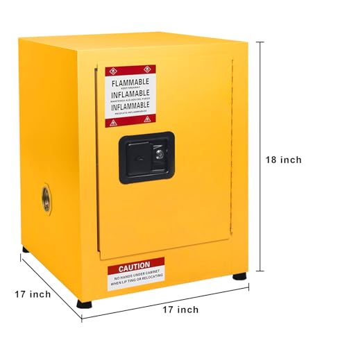 Image of Flammable Cabinet 17 inch x 17 inch x 18 inch, Safety Cabinet - Fireproof, Galvanized Steel, Leakproof, Hazardous Storage Cabinet for Industry, Company and Home, Yellow