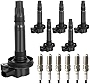 Ignition Coil Pack & Spark Plugs Compatible with 3.5 V6 2007 2008 2009 2010 2011 Ford Edge Fusion Taurus Flex, Lincoln MKX MKT MKZ, Mercury Sable, UF553, Set of 6