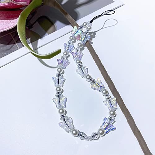 hwojjha Colorful Acrylic Butterfly Imitation Pearl Handmade Beaded Mobile Phone Chain for Women Charm Anti-Lost Phone Lanyard Jewelry