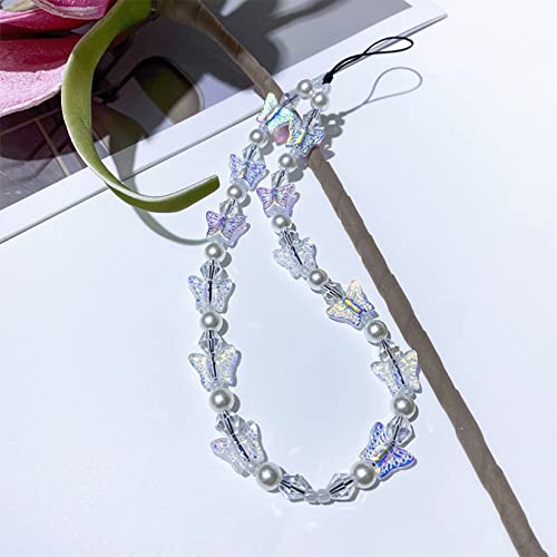 Gbtricon Colorful Acrylic Butterfly Imitation Pearl Handmade Beaded Mobile Phone Chain For Women Charm Anti-Lost Phone Lanyard Jewelry #TOP3