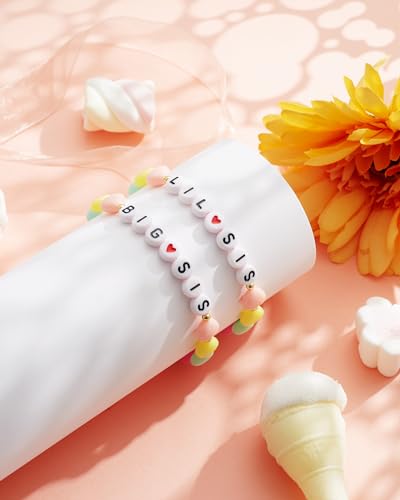Image of 2 /3Pcs Big Middle Little Sis Heart Adjustable Braided Bracelet Set | Matching handmade sister friendship bracelets, sweet jewelry gifts for sisters, BFF friends, women and teengirls