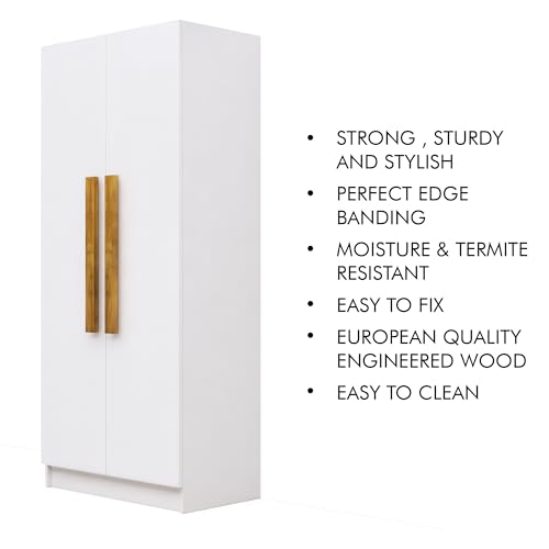 Image of Bniture 2 Door Wooden Wardrobe for Bedroom | Almirah for Clothes with 4 Shelves, Engineered Wood Wardrobe for Clothes | Cupboard for Bedroom (46D x 80W x 182H CM) | 3 Years Warranty (Frosty White)