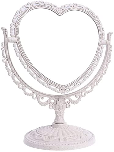 Ukd Girls ???? As Shown Makeup Mirror Rotating Heart Shape Vanity Mirror Double Sided Cosmetic Mirror Office Gifts For Women - Beige