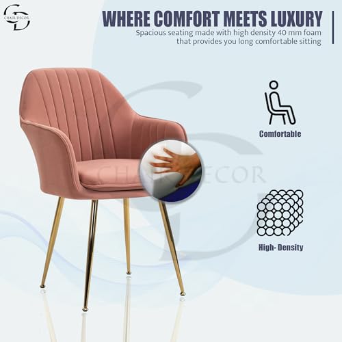 Image of Velvet Accent Chair with Matching Pouffe & Floral Cushion | Modern Upholstered Armchair with Gold Metal Legs | Lounge Chair for Living Room, Bedroom, Office, Guest Room (Pink)