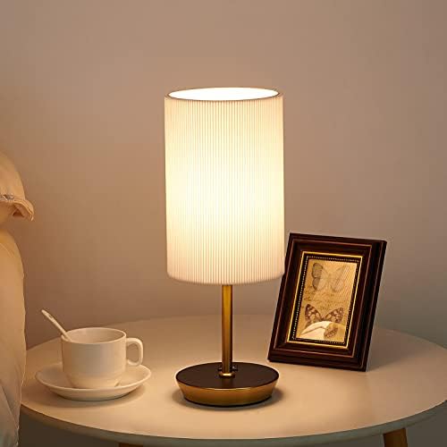 Touch Bedside Lamps, JIAWEN Dimmable USB Table Lamp with 2 USB Charging Ports, Modern Bedside Table Lamps with White Handmade Pleated Shade for Bedroom, Living Room, Nightstand, Office (Bulb Included)