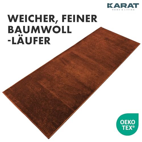 KARAT Tapis de couloir tissé - 80 x 350 cm - Terre - En coton moelleux - Pour cuisine, couloir et salon - Tapis de couloir - Motif azade – vue 5