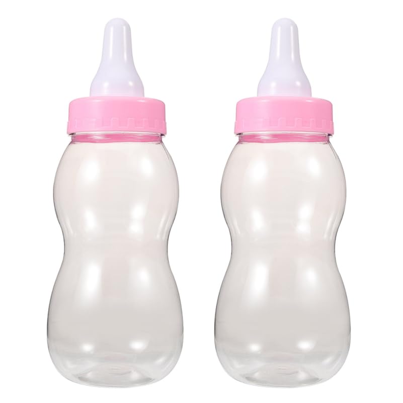 Image of Housoutil 2Pcs Large Baby Bottle Piggy Bank, 11 Inch Big Clear Plastic Baby Bottle Bank, Huge Coin Money Saving Jar, Jumbo Pink Blue Shower Party Candy Jar, Transparent Boy Girl Box （Pink）