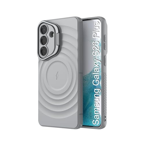 Image of LuxuryKase Shockproof Case for Samsung Galaxy S26 Plus | Ripple Pattern | Camera Protection | Inner Velvet Fabric Lining | Protective Cover with Enhanced Grip & Wireless Charging Support - Grey