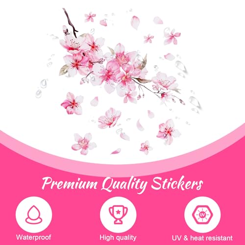 Image of Gjinxi 2 Pcs Car Stickers for Women, Cherry Blossom Vinyl Car Sticker Scratches Stickers Car Decoration, Vinyl Waterproof Sticker Decal Car Motocycle Laptop Wall Window Luggage Bumper Sticker