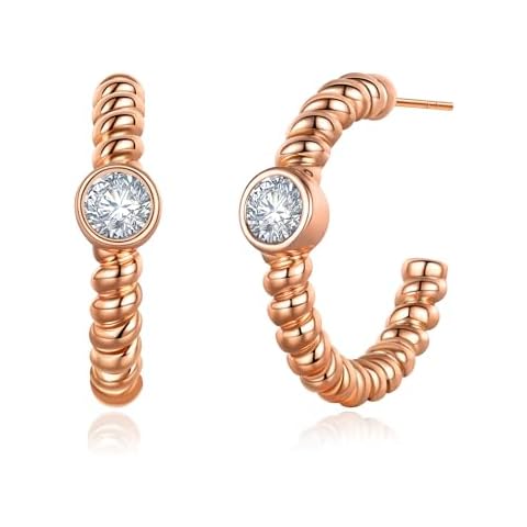 AHSIWC Birthstone Gold Hoop Earrings for Women, Rose Gold Platead Open Twisted Rope April Birthstone Round Simulated Solitaire Diamond Earrings Hoops Dainty Birthday Gifts for Women Cover