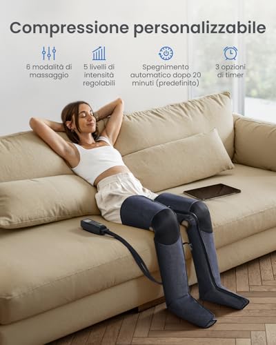 Renpho Massaggiatore Gambe A Compressione D’Aria Per Massaggiare E Rilassare Polpacci E Cosce, 6 Modalità & 5 Intensità, Massaggio Gambe A Copertura Totale 360°, Regalo Uomo & Regalo Donna - 3