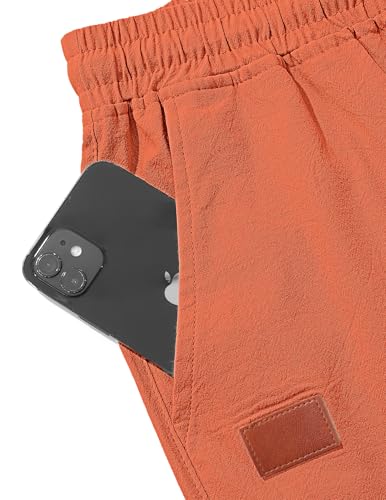 TARAINYA Kurze Hosen Herren Baumwolle Leinen mit Gummizug Freizeithose Shorts Herren Sommer Casual Leicht mit Taschen Orange L