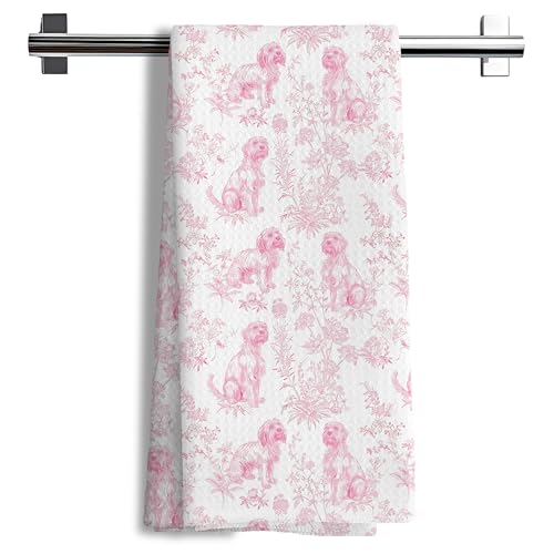 Nipil Shih Tzu Dog Gifts for Pink Chinoiserie Floral Decor Kitchen Towels，Pink Shih Tzu Dog Grandmillennial Decorative Dish Tea Towels for Kitchen Bathroom,16x24 Inch