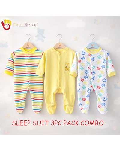 Image of Mini Berry Born Baby Multi-Color Long Sleeve Body Suit,Romper, Sleep Suit for Boys and Girls Pack of 3pcs Set