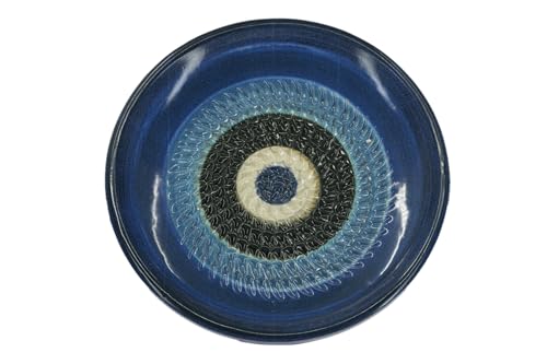 Kaladia Keramik Reibeteller/Keramikhobel - ideal für Ingwer, Parmesan etc. - in Blau, Grau & Weiß - Durchmesser: 12 cm - handgemacht & handbemalt - Made in Spain