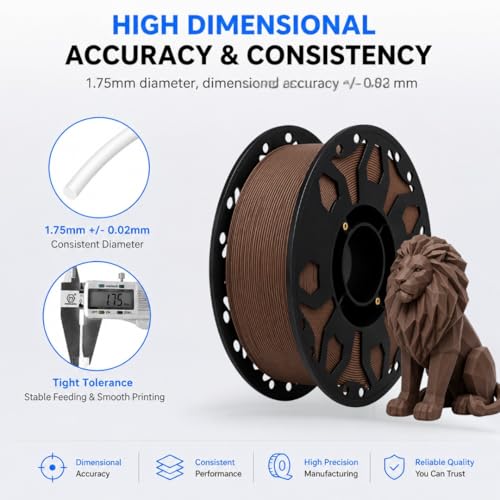 Image of FILAMONT PLA+ 3D Printer Filament 1.75mm, High Strength & Low Warp Printing Material, Dimensional Accuracy ±0.02mm, Vacuum Sealed with Desiccant, 1kg Spool (Brown)