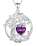 FANCIME Tree of Life Birthstone Necklace for Women Sterling Silver Tree Jewellery Amethyst Pendant February Birthstone Purple Gemstone Anniversary Birthday Christmas Gifts for Wife Her Mom