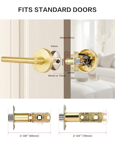 Image of Lethato 2 Packs Gold Passage Door Handles, Closet Door Handles Gold,Brushed Gold Dummy Closet Handle, Door Handle Passage for Closet /Hallway