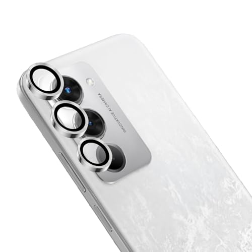 Image of Amazon Brand - Solimo Camera Glass Lens Protector Ring for Redmi 15 5G Case Friendly with Edge to Edge Coverage and Easy Installation (Silver)