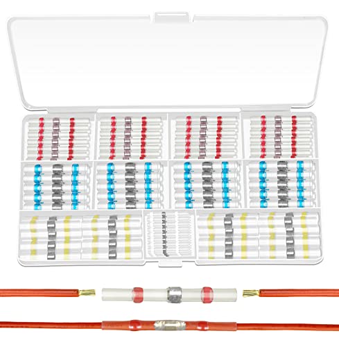 Ginsco 210 Pcs Solder Seal Wire Connector Kit 26-24 22-18 16-14 12-10 AWG Heat Shrink Butt Terminals Waterproof with Case