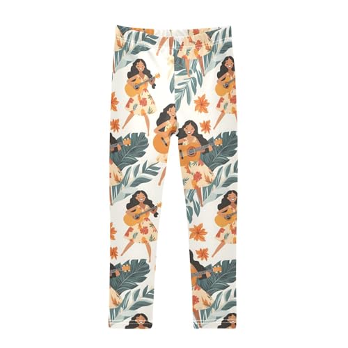 ALAZA Girls' Leggings Children's Yoga Pants Skinny Printed Dance Hawaii Guitar Tropical Plants Comfortable 4T