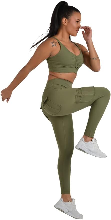 JEGGE High Waist Yoga Leggings with 4 Pockets,Tummy Control Workout Running 4 Way Stretch Cargo Pocket Leggings - Image 6