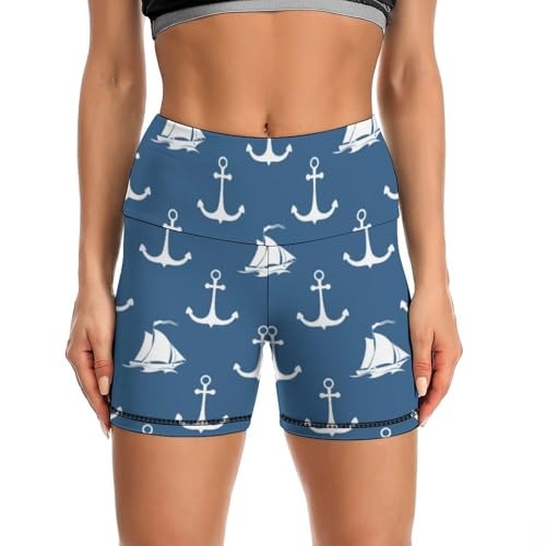 Nautical Funny Anchor High Waist Yoga Shorts for Women Athletic Shorts Leggings Running Pants