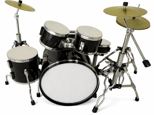 ROCKSTAR   Miniatura Batería Acústica Negra BMD020 con Bombo Removible – Réplica Profesional a Escala 20 cm – Set Completo con Platos, Soportes y Asiento – Artículo de Coleccionista Hecho a Mano