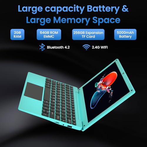 Image of 10.1 Inch Android 12.0 OS Laptop Computer,2GB RAM,64GB EMMC,AllWinner Quad-core 64-Bit Processor A133 Netbook,Ultra Slim Portable Business Office Study Laptop (Inches, 10, Blue)