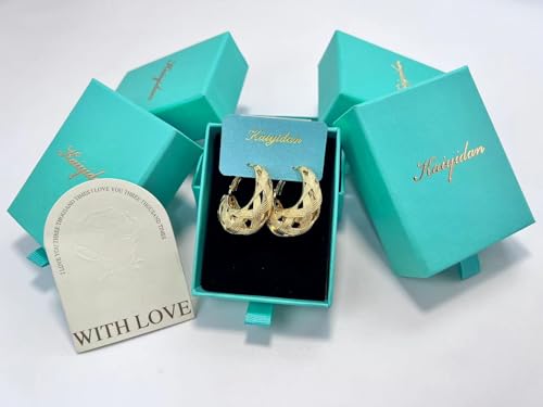 Chunky Gold Hoop Earrings for Women Dainty, 14K Gold Plated Woven Braided Hollow Out Oval Huggie Hoops, Hypoallergenic Lightweight Thick Statement Geometric Earrings Fashion Jewelry Birthday Gifts by KAIYIDAN - Used condition - Image 8