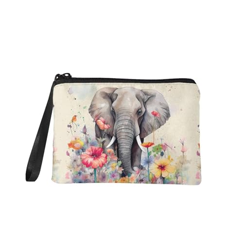 Dolyues Münzgeldbörse mit Reißverschluss, Kleingeldtasche für Damen, Reisen, kleine Kosmetiktasche, Geldbörse mit Handgelenkschlaufe, Elefant, Modern