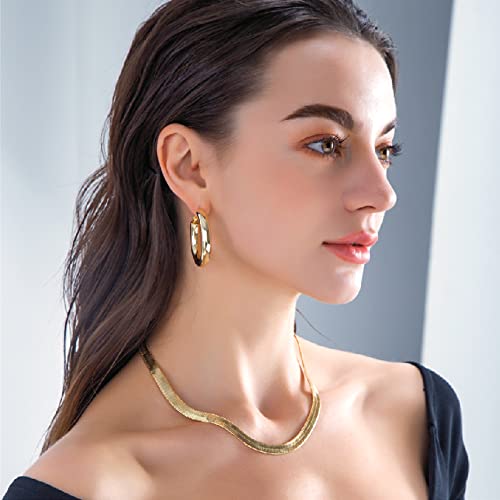 Wowshow Real Gold Plated Italian Snake Chain Necklace Flat Herringbone Choker Dainty Necklace For Women 7Mm 18 Inch #TOP3