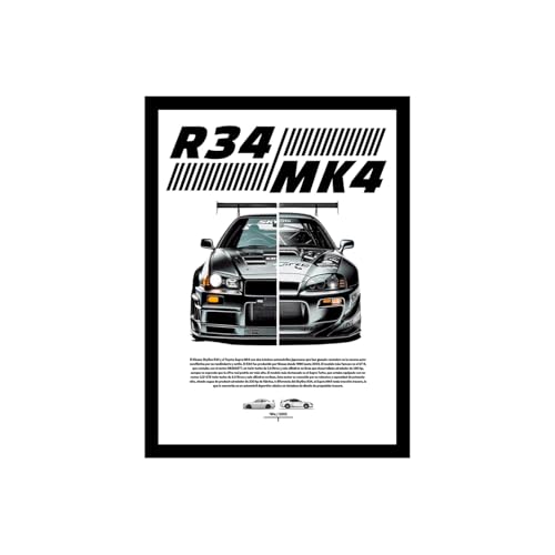 Image of BLINKART Nissan & Toyota Skyline R34 & Supra MK4 Framed Posters Gift Items Boys Room Wall Decoration Bedroom Office Studio Synthetic Wood Frame & Acrylic Glass Ready to Hang - 12x8 In, (A4 Size)-CAR-178