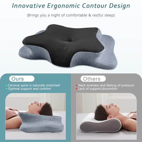Cervical Neck Pillow for Pain Relief Sleeping, Contour Memory Foam Pillows, Ergonomic Side Sleeper Pillows for Adults, Cooling Orthopedic Neck Support Pillow for Back Stomach Sleepers
