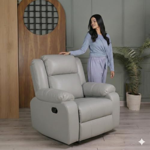 Image of Solis Royale 1 Seater Recliner Sofa Chair | Classy Calm Manual Rocking & Revolving Leatherette Fabric Recliner Lounge for Relaxing | Comfortable Cushioned | Living Room, Bedroom, Home, Office