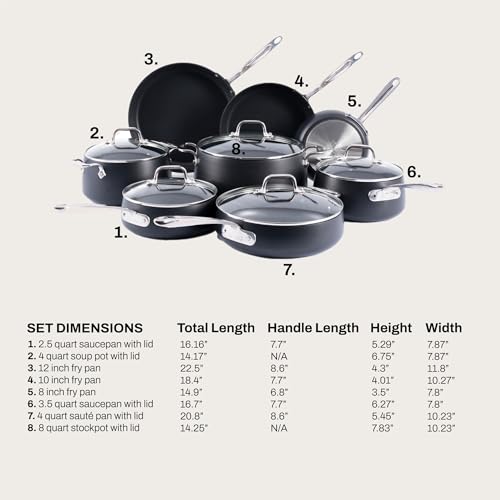 Image of All-Clad HA1 Expert Nonstick, 13-Piece Pots & Pans Set, Induction Ready | Complete nonstick cookware set, Scratch-Resistant Exterior, Dishwasher safe, Oven Safe up to 500F