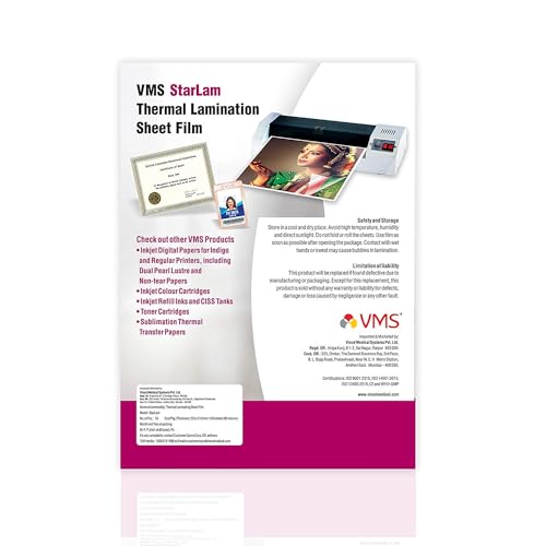 Image of VMS Starlam Thermal A4 Lamination Pouch Sheets 225mmx310mm 80 Micron 100 Laminating Sheets for Certificate and Documents