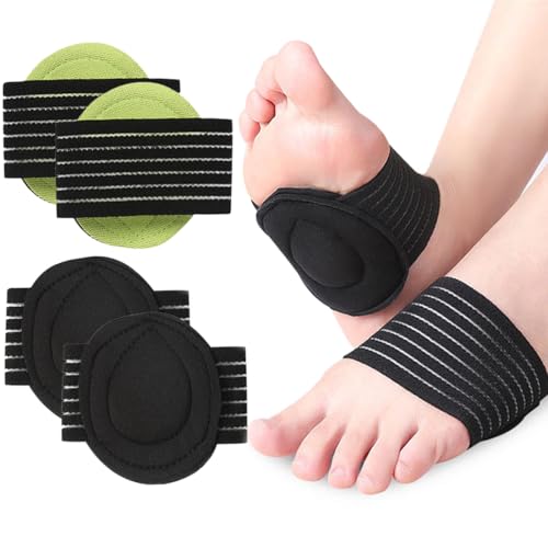 JEYORZY 2 Paia Supporti per Arco Plantare con Imbottitura a Compressione - Ideali per Fascite Plantare, Cedimento dell'Arco, Speroni Calcaneari - Fascia Elastica Unisex