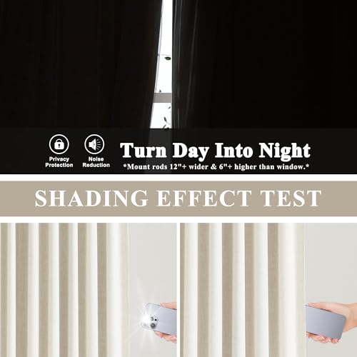 Image of Vision Home Natural Pinch Pleated Full Blackout Curtains Linen Blended Room Darkening Window Curtains 108 inch for Living Room Bedroom Thermal Insulated Pinch Pleat Drapes with Hooks 40 inch Wx108 Lx2