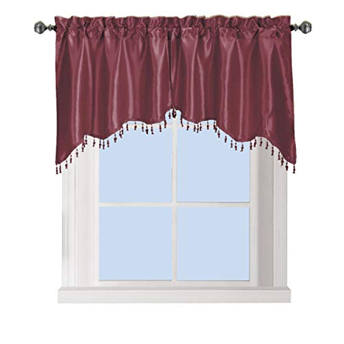 sheetsnthings Soho Swag Decorative Trim Window Valance for Kitchen (Pair, 70x30) Rod Pocket Living Room Valance, Solid Burgundy