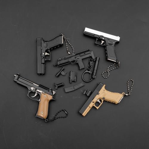 JQTCOL Mini Gun Keychain Pendant Tiny Pistol Shape Collection Model Key Chain Novelty Cool Ornament Xmas Gifts For Man (17-BlacK)
