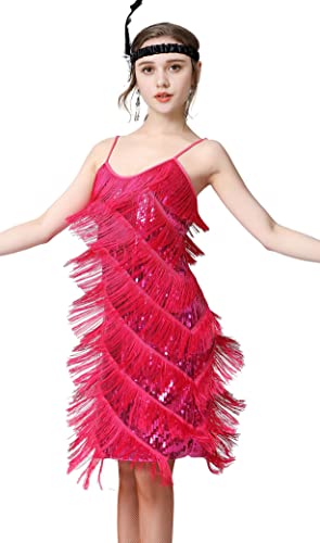 Image of Women 1920s Gatsby Flapper Dress Sexy Open Back Strap Fringed Cocktail Party Dress with 20s Accessories