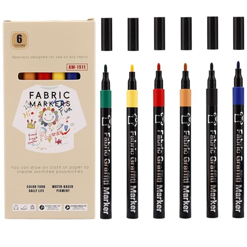 Nurila Lápices de tela de 6 colores lavables a máquina, lápices textiles, de secado rápido, lápices de tela lavables para camisetas, bolsas de tela, zapatos de lona, sombreros, manualidades, lápices