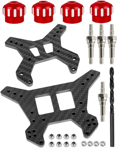 RcarmubWow RC Shock Towers &Shock Cap Protector &Shock Standoff Upgrades Part for 1/8 Typhon 6S BLX,Carbon Fibre Front Rear Shock Towers Alloy Aluminium Shock Cap,Red