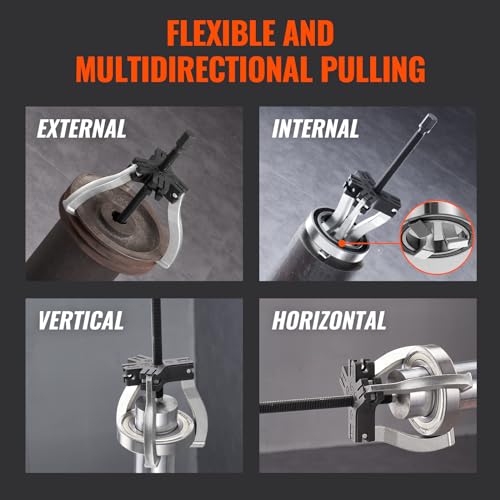 VEVOR Gear Puller Set, 3" and 7" Puller Kit, 3 Jaw Gear Bearing Flywheel Pulley Removal Tool, 2 or 3 Reversible Jaws Wheel Puller, Vertically and Horizontally, External and Internal, 2-Piece - Image 4